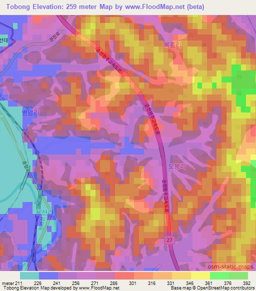 Tobong,South Korea Elevation Map