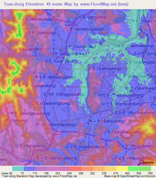 Toan-dong,South Korea Elevation Map