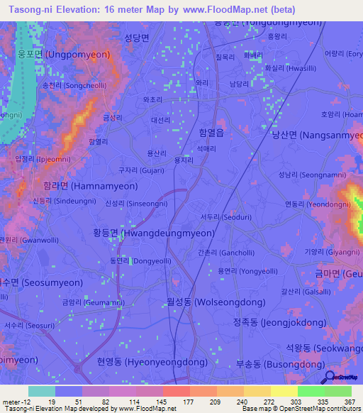 Tasong-ni,South Korea Elevation Map