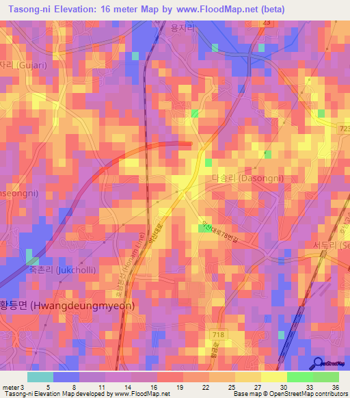 Tasong-ni,South Korea Elevation Map