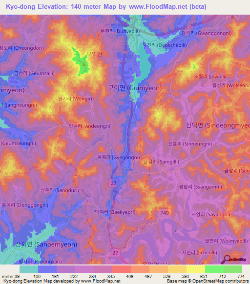 Kyo-dong,South Korea Elevation Map