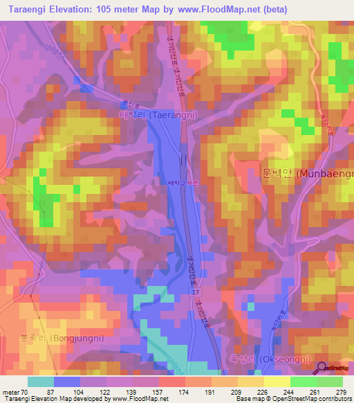 Taraengi,South Korea Elevation Map