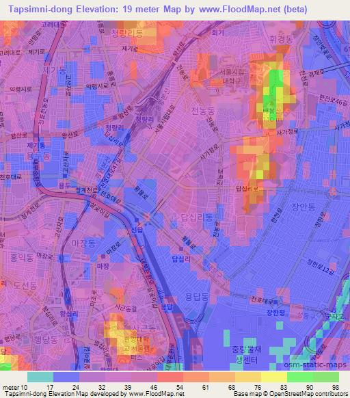 Tapsimni-dong,South Korea Elevation Map