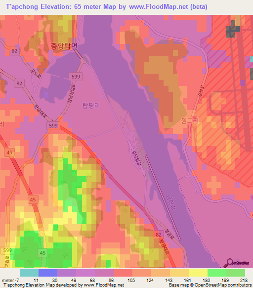 T'apchong,South Korea Elevation Map