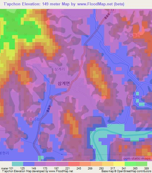 T'apchon,South Korea Elevation Map