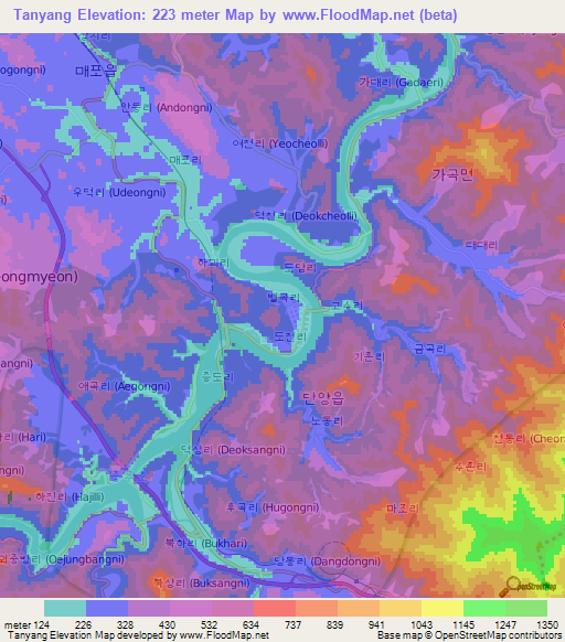 Tanyang,South Korea Elevation Map