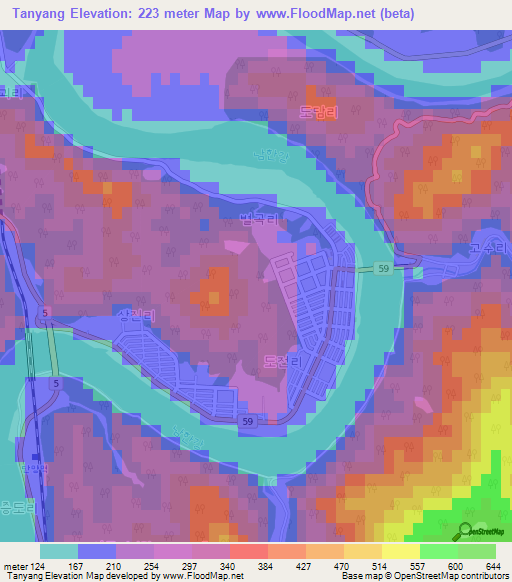 Tanyang,South Korea Elevation Map