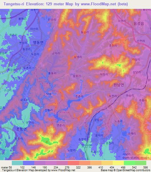 Tangetsu-ri,South Korea Elevation Map