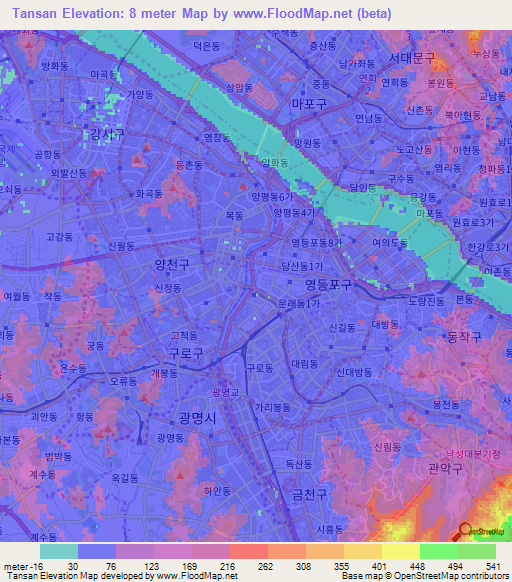 Tansan,South Korea Elevation Map