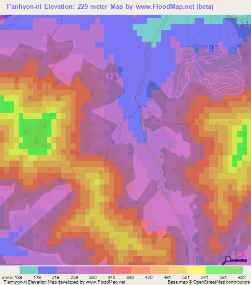 T'anhyon-ni,South Korea Elevation Map