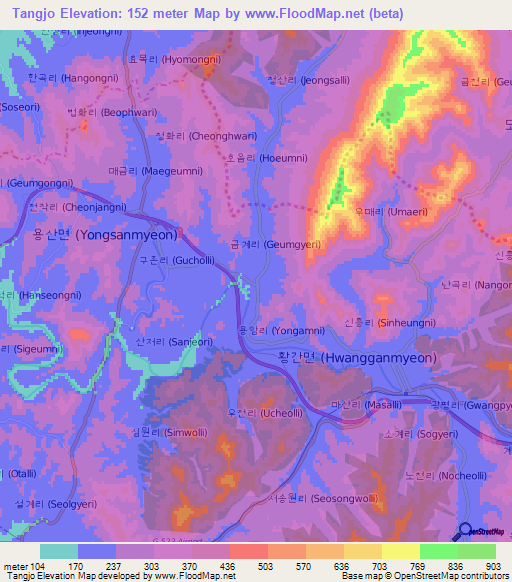 Tangjo,South Korea Elevation Map