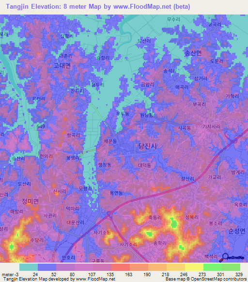 Tangjin,South Korea Elevation Map