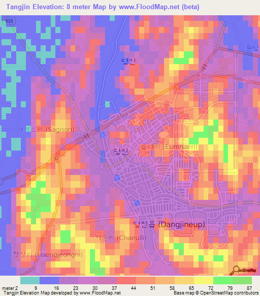 Tangjin,South Korea Elevation Map