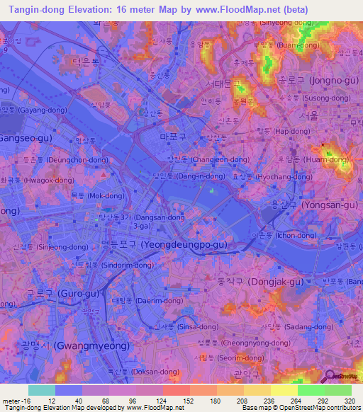 Tangin-dong,South Korea Elevation Map