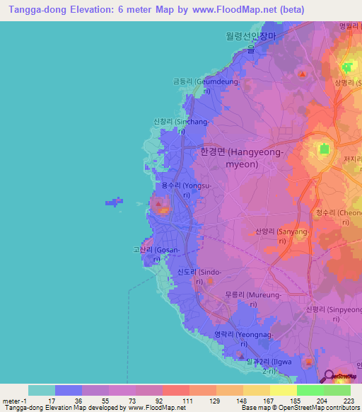 Tangga-dong,South Korea Elevation Map