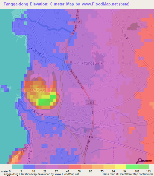 Tangga-dong,South Korea Elevation Map