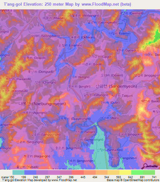 T'ang-gol,South Korea Elevation Map