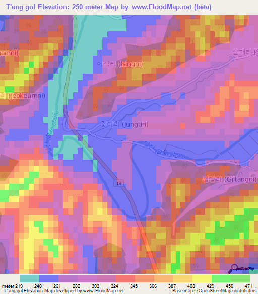 T'ang-gol,South Korea Elevation Map