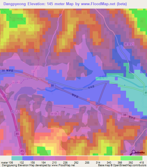 Dangpyeong,South Korea Elevation Map