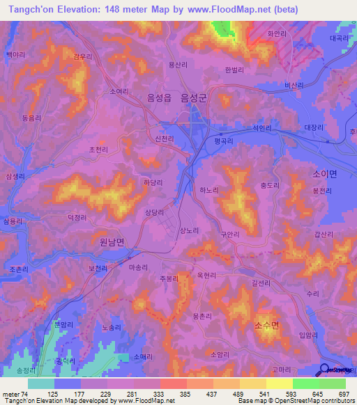 Tangch'on,South Korea Elevation Map