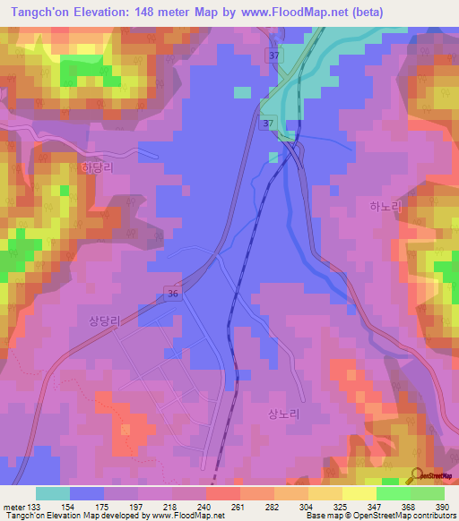 Tangch'on,South Korea Elevation Map