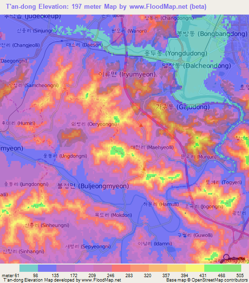 T'an-dong,South Korea Elevation Map