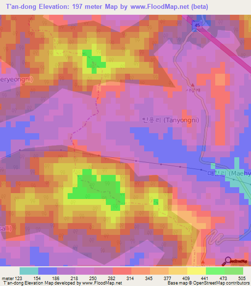 T'an-dong,South Korea Elevation Map