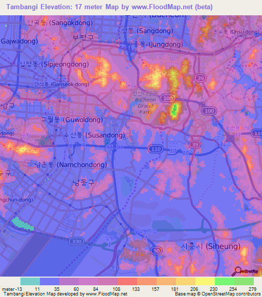 Tambangi,South Korea Elevation Map