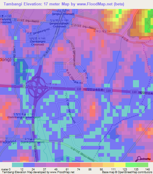 Tambangi,South Korea Elevation Map