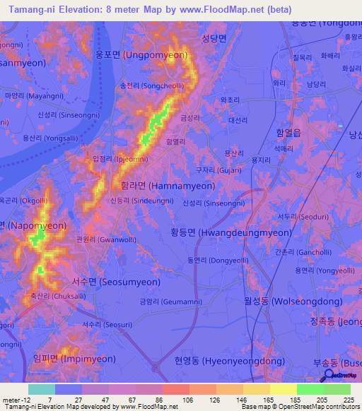 Tamang-ni,South Korea Elevation Map