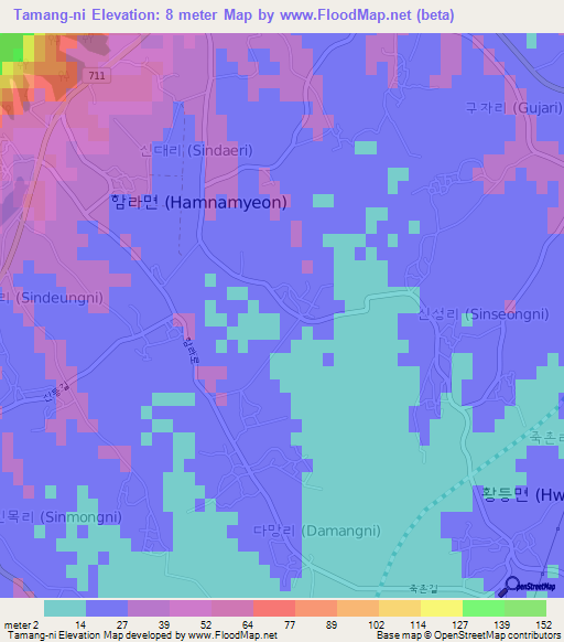 Tamang-ni,South Korea Elevation Map