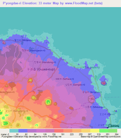 P'yongdae-ri,South Korea Elevation Map