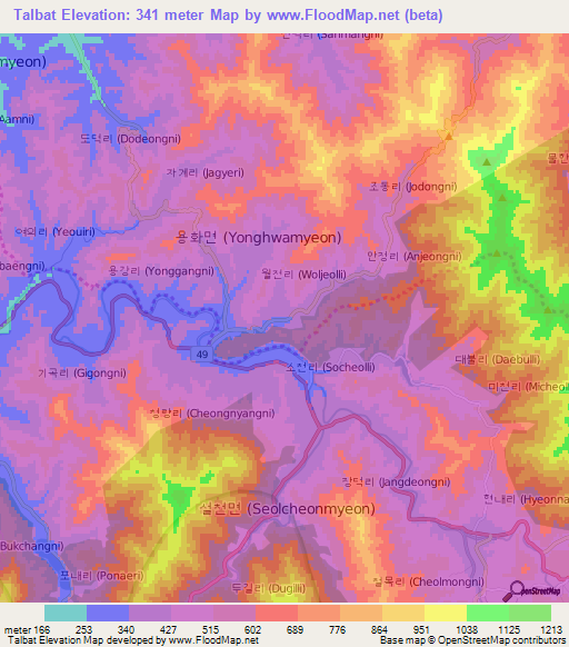 Talbat,South Korea Elevation Map