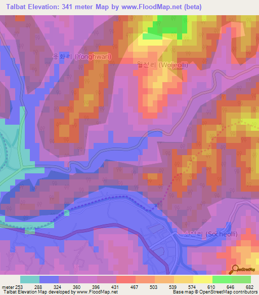 Talbat,South Korea Elevation Map