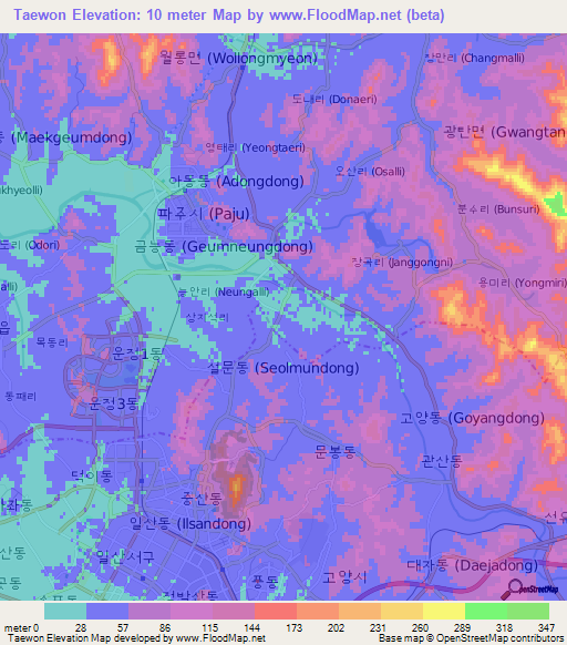 Taewon,South Korea Elevation Map