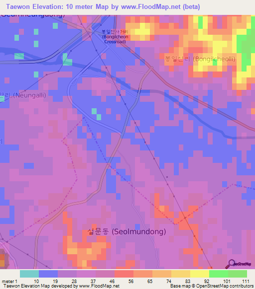 Taewon,South Korea Elevation Map