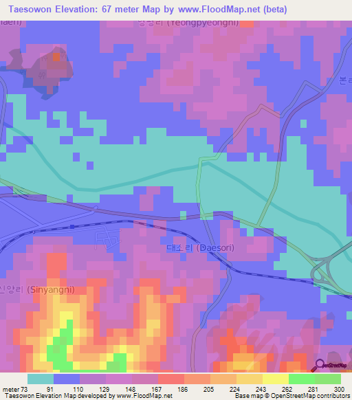 Taesowon,South Korea Elevation Map