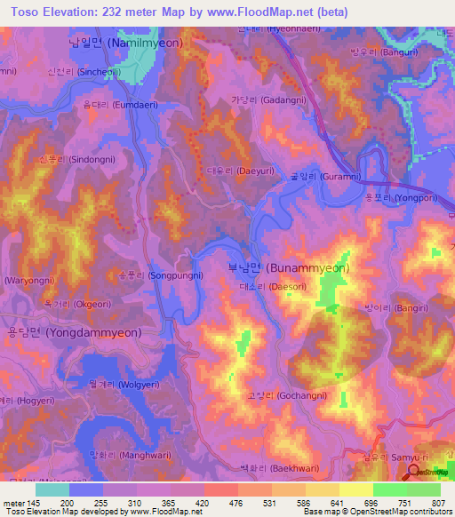 Toso,South Korea Elevation Map