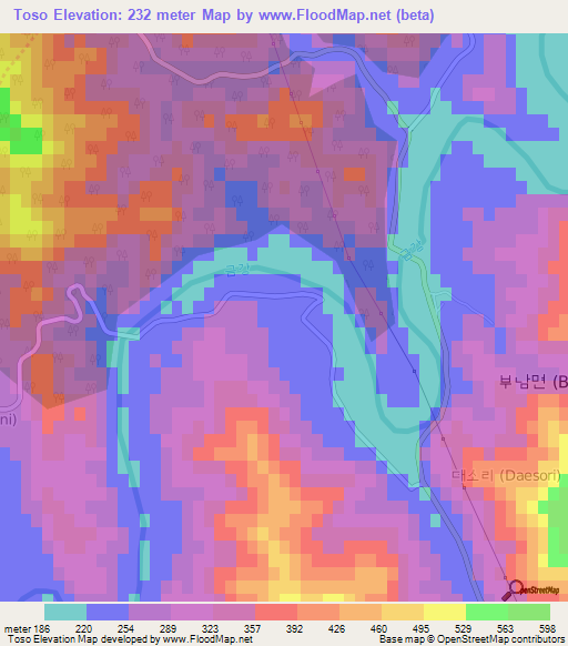 Toso,South Korea Elevation Map