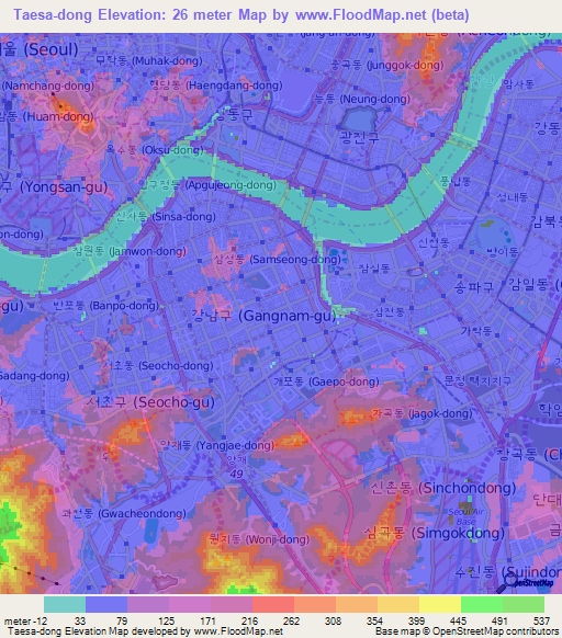 Taesa-dong,South Korea Elevation Map