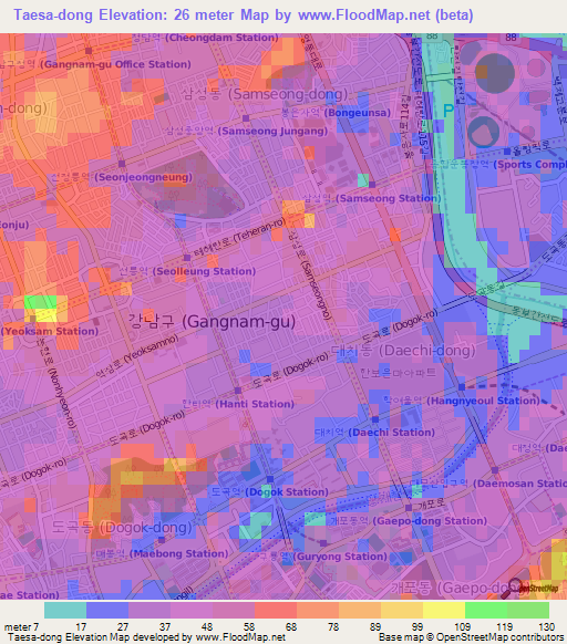 Taesa-dong,South Korea Elevation Map