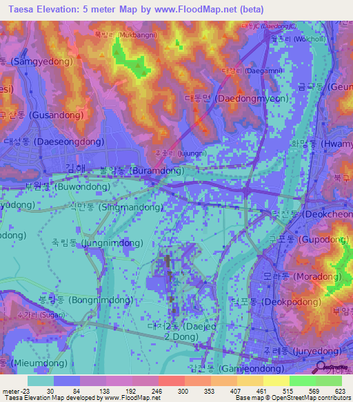 Taesa,South Korea Elevation Map