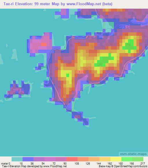 Elevation of Tae-ri,South Korea Elevation Map, Topography, Contour