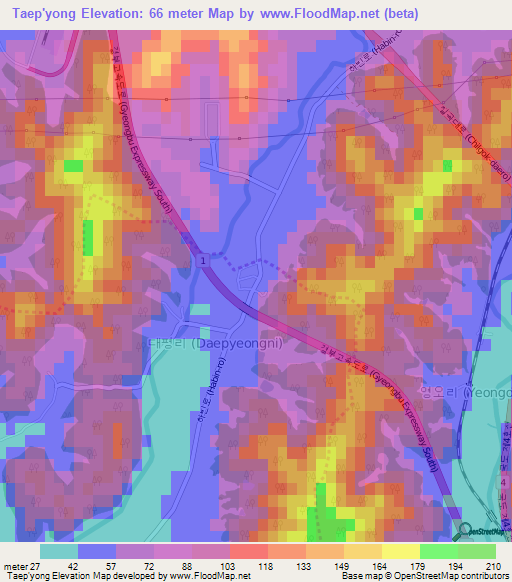 Taep'yong,South Korea Elevation Map