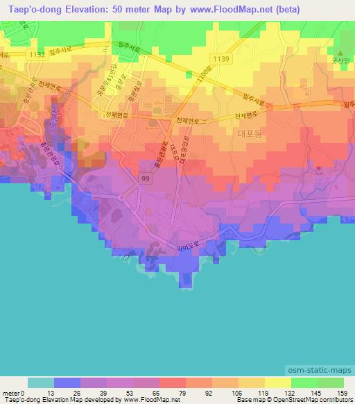 Taep'o-dong,South Korea Elevation Map