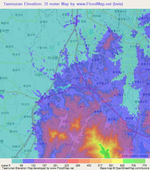 Taemunan,South Korea Elevation Map