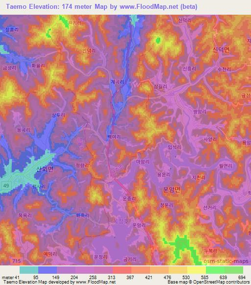 Taemo,South Korea Elevation Map