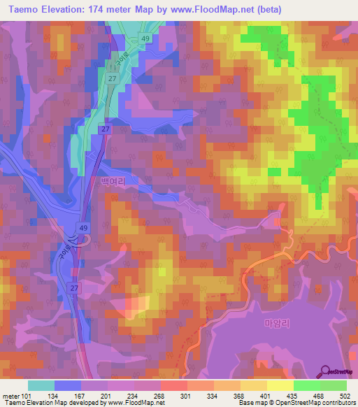 Taemo,South Korea Elevation Map