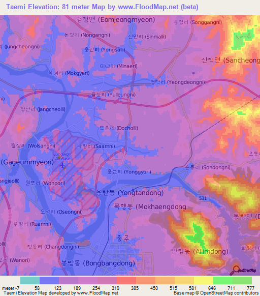 Taemi,South Korea Elevation Map