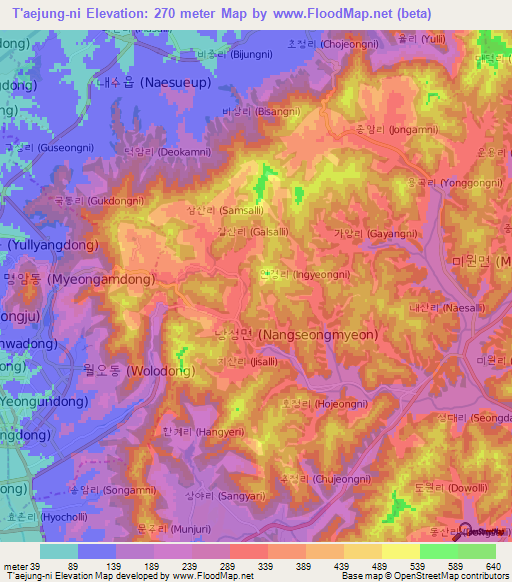 T'aejung-ni,South Korea Elevation Map